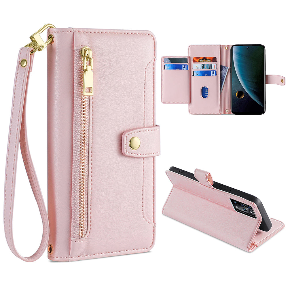 For ZTE Blade V30 Fully Wrapped PU Leather Stand Case Zipper Pocket Card Slots Flip Phone Cover with Wrist Strap and Shoulder Strap For ZTE Blade V30 Fully Wrapped PU Leather Stand Case Zipper Pocket Card Slots Flip Phone Cover with Wrist Strap and Shoulder Strap